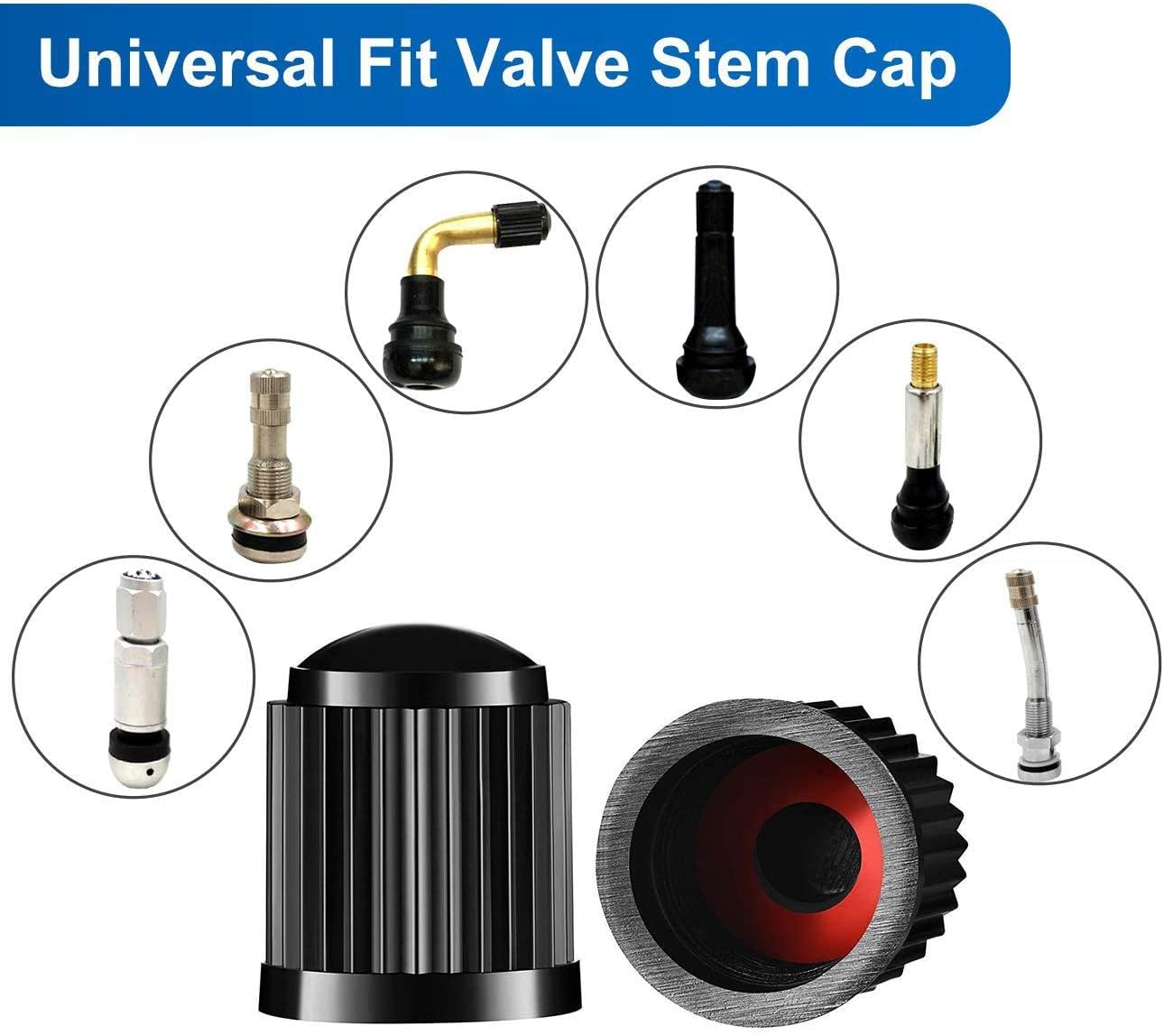 Upgraded Tire Valve Caps with Sealing Ring for Cars, Motorcycles, Trucks, Bicycles, Bikes (Black) 24 Pack