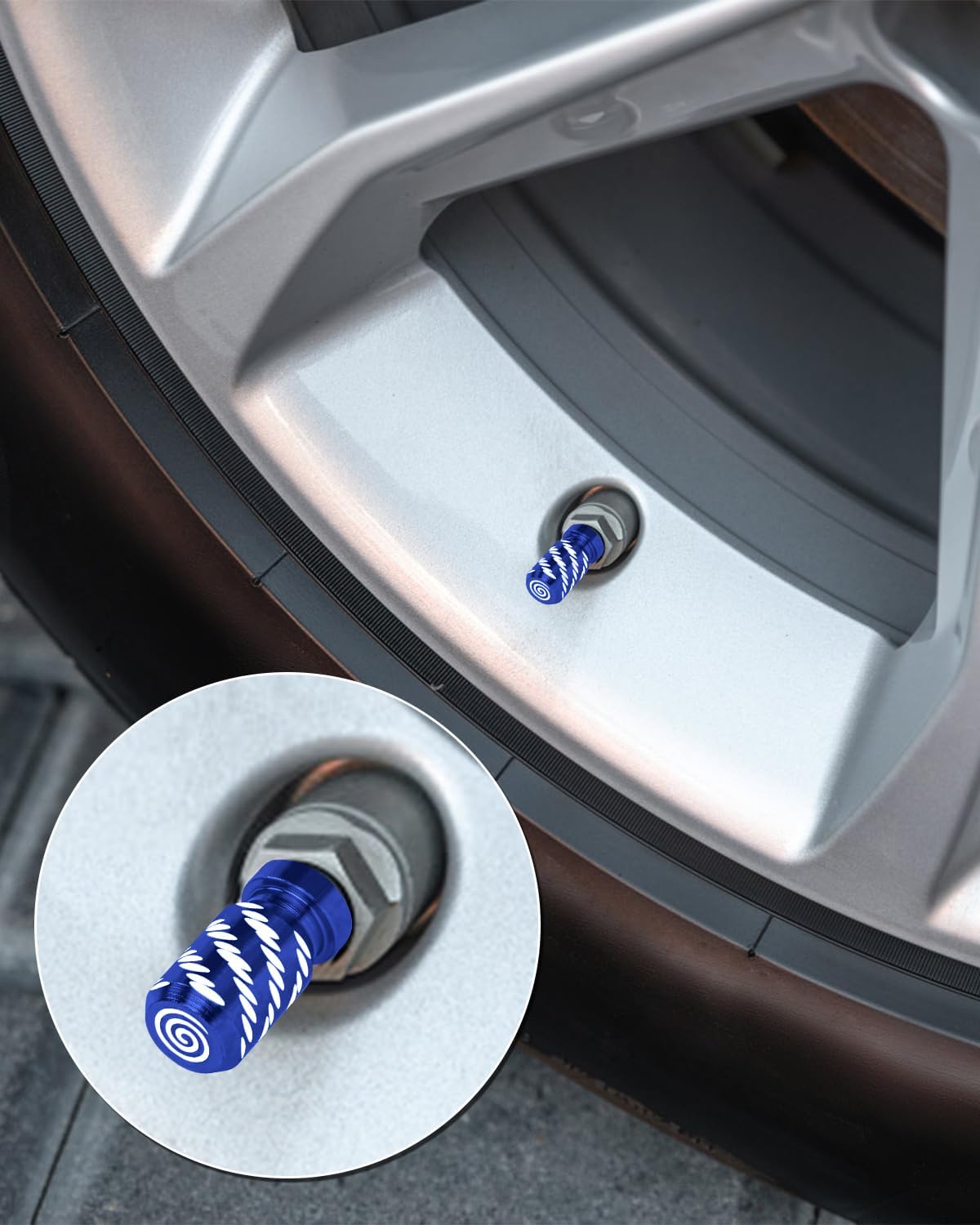 4-Piece Set of Tire Valve Caps, Universal Premium Bright Blue Aluminum Knurled Tire Valve, Corrosion Resistant and Leak-Proof Tire Valve Caps for Auto Parts