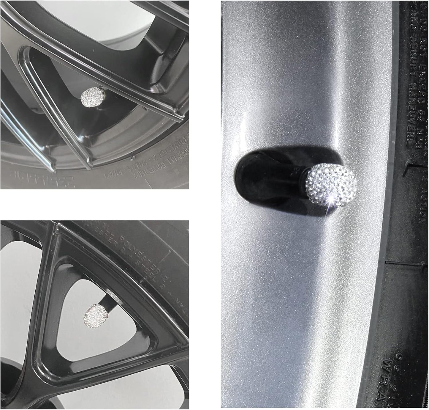 4-Pack Handmade Crystal Diamond Tire Valve Caps, Tire Valve, Beautiful Dustproof Shiny Auto Accessories for Cars, Trucks and Motorcycles - White