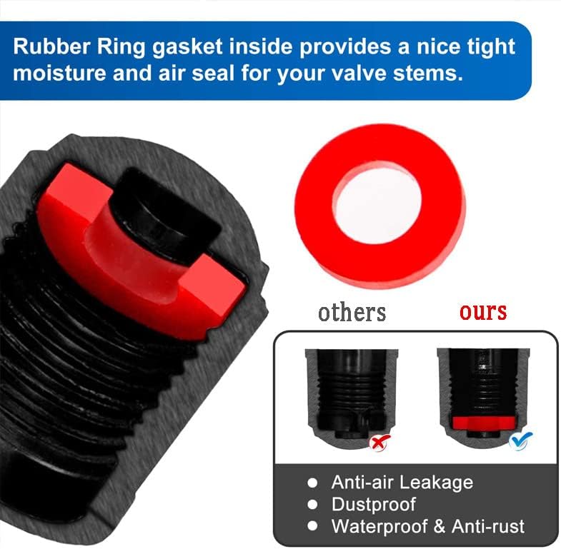 Upgraded Tire Valve Caps with Sealing Ring for Cars, Motorcycles, Trucks, Bicycles, Bikes (Black) 24 Pack