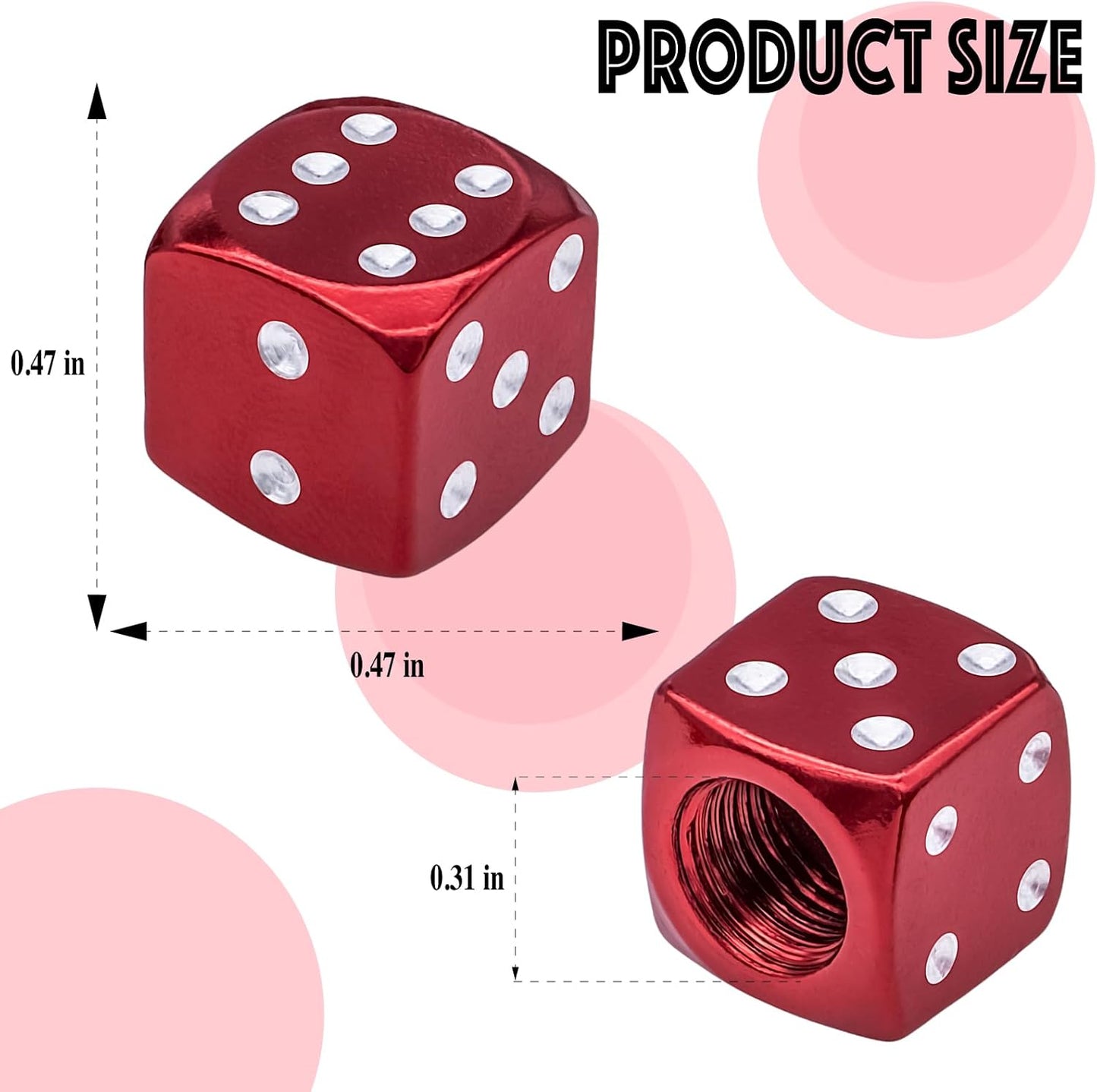 4 Pieces Dice Style Tire Valve Caps with O-Ring Rubber, Universal Aluminum Alloy Dust-Proof Tire Valve Caps for Cars, SUVs, Trucks, Bicycles, Motorcycles, Bikes (Red)