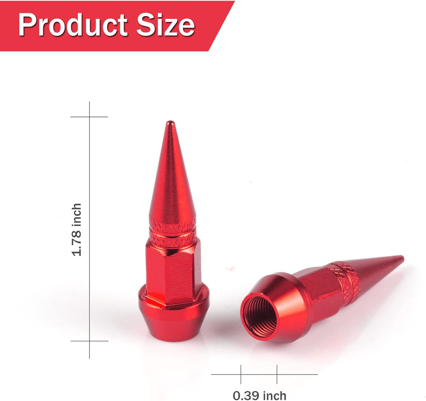 45mm Pointed Aluminum Valve Caps, 4 Pieces Dust-Proof Tire Wheel Valve Caps for Cars, SUVs, Trucks, Bicycles and Motorcycles (Red)