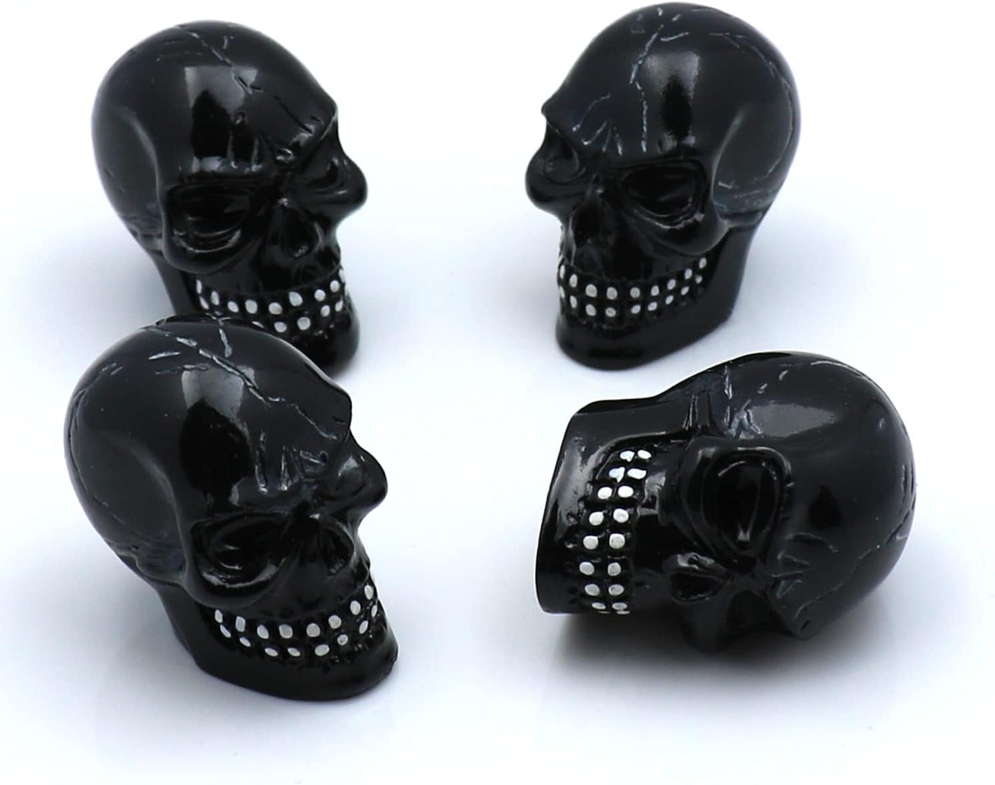 Tire Skull Valve Caps Universal Fit for Most Cars SUVs Bikes Trucks Motorcycles 4pcs/Set (Black)