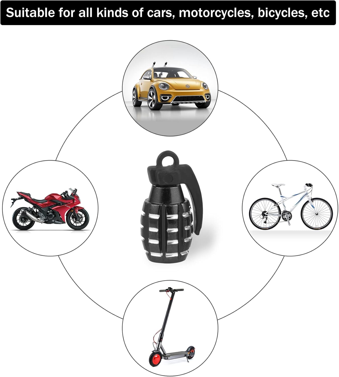 Car Tire Valve Caps, Personalized Tire Valve Caps Exterior Accessories for Cars, Trucks, SUVs, Motorcycles and Bicycles (4 Pieces Black)