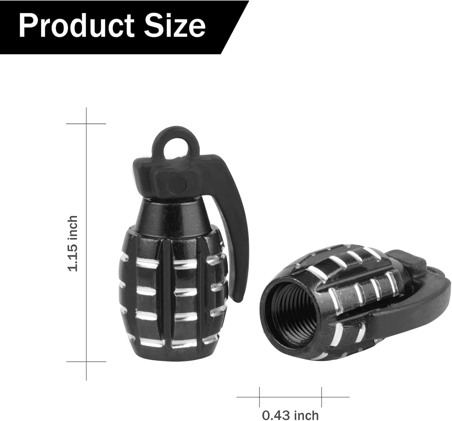 Car Tire Valve Caps, Personalized Tire Valve Caps Exterior Accessories for Cars, Trucks, SUVs, Motorcycles and Bicycles (4 Pieces Black)
