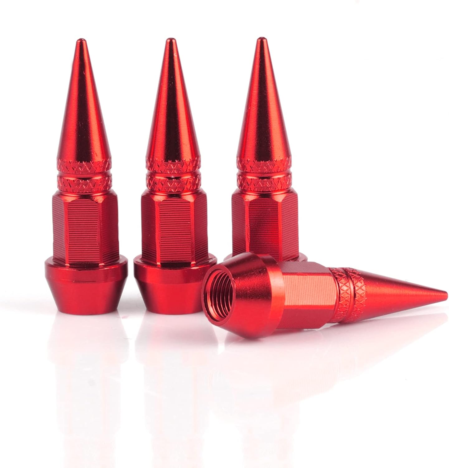 45mm Pointed Aluminum Valve Caps, 4 Pieces Dust-Proof Tire Wheel Valve Caps for Cars, SUVs, Trucks, Bicycles and Motorcycles (Red)