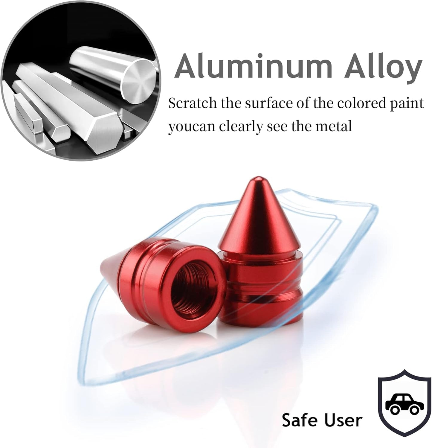 Car Tire Valve Caps, 4 Pieces Universal Aluminum Alloy Tire Decoration Accessories Dust-Proof Tire Covers for Cars, Trucks, SUVs and Motorcycles (Red)