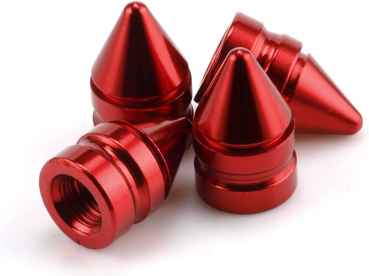 Car Tire Valve Caps, 4 Pieces Universal Aluminum Alloy Tire Decoration Accessories Dust-Proof Tire Covers for Cars, Trucks, SUVs and Motorcycles (Red)