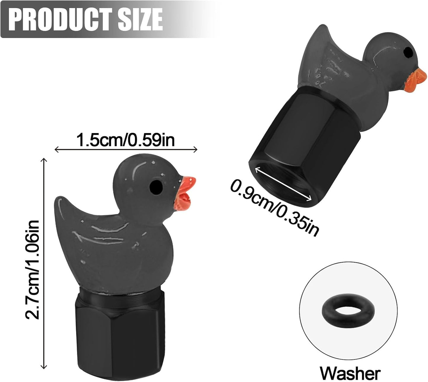 4-pack of cute duck tire valve caps, glow-in-the-dark tire valve caps, fun and practical tire decorations for cars, motorcycles, trucks and bicycles. (Black)