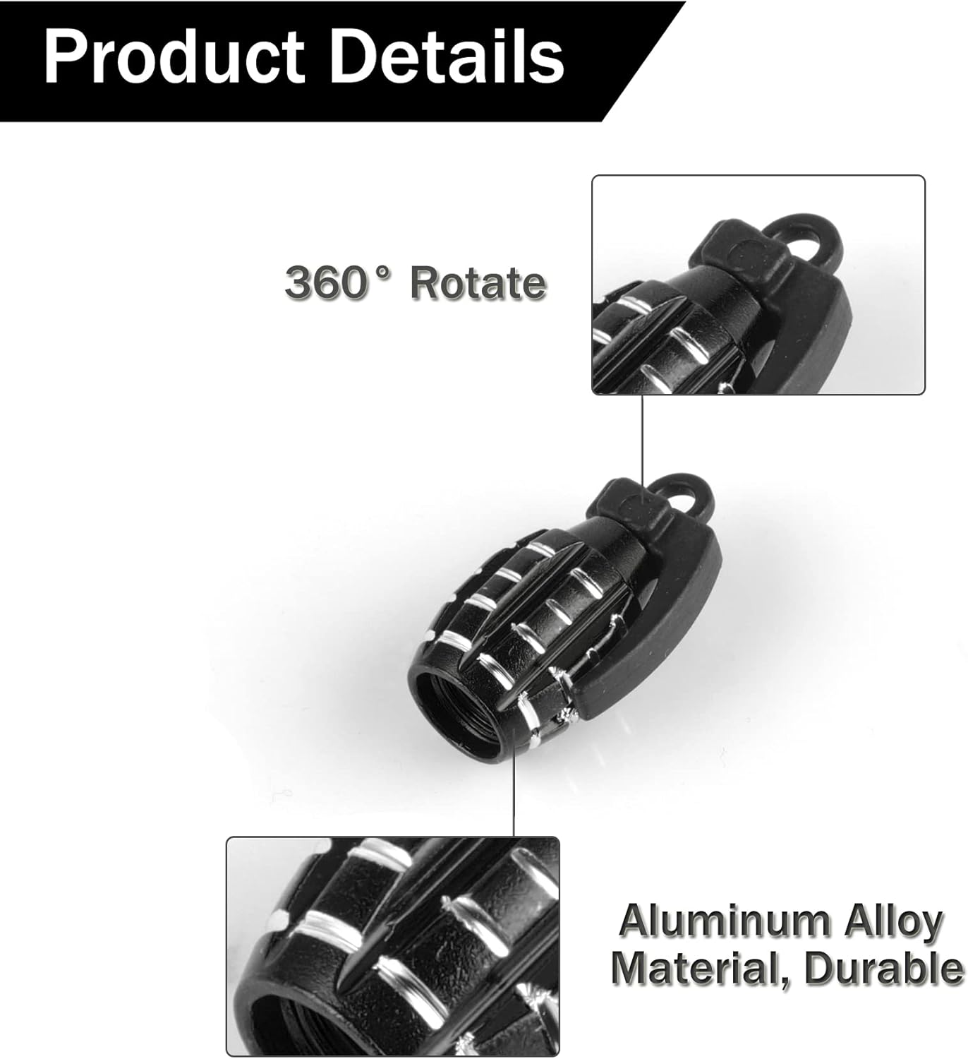 Car Tire Valve Caps, Personalized Tire Valve Caps Exterior Accessories for Cars, Trucks, SUVs, Motorcycles and Bicycles (4 Pieces Black)