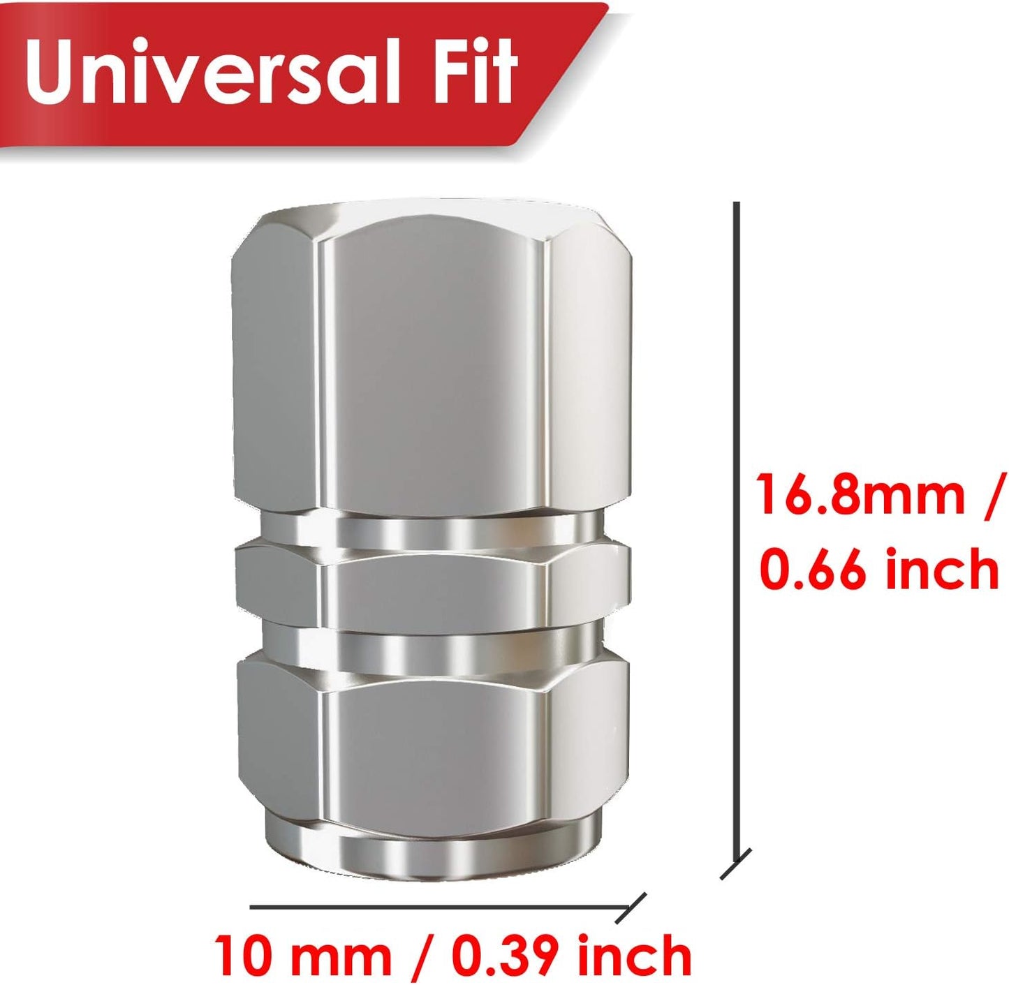 Tire Valve Caps (12 Pack) Heavy Duty Valve Caps | Dustproof with O-Ring Rubber Seal | Hexagonal Design | Outdoor, All-Weather, Anti-Flat Protection | Lightweight General-Purpose Aluminum Alloy (Silver)