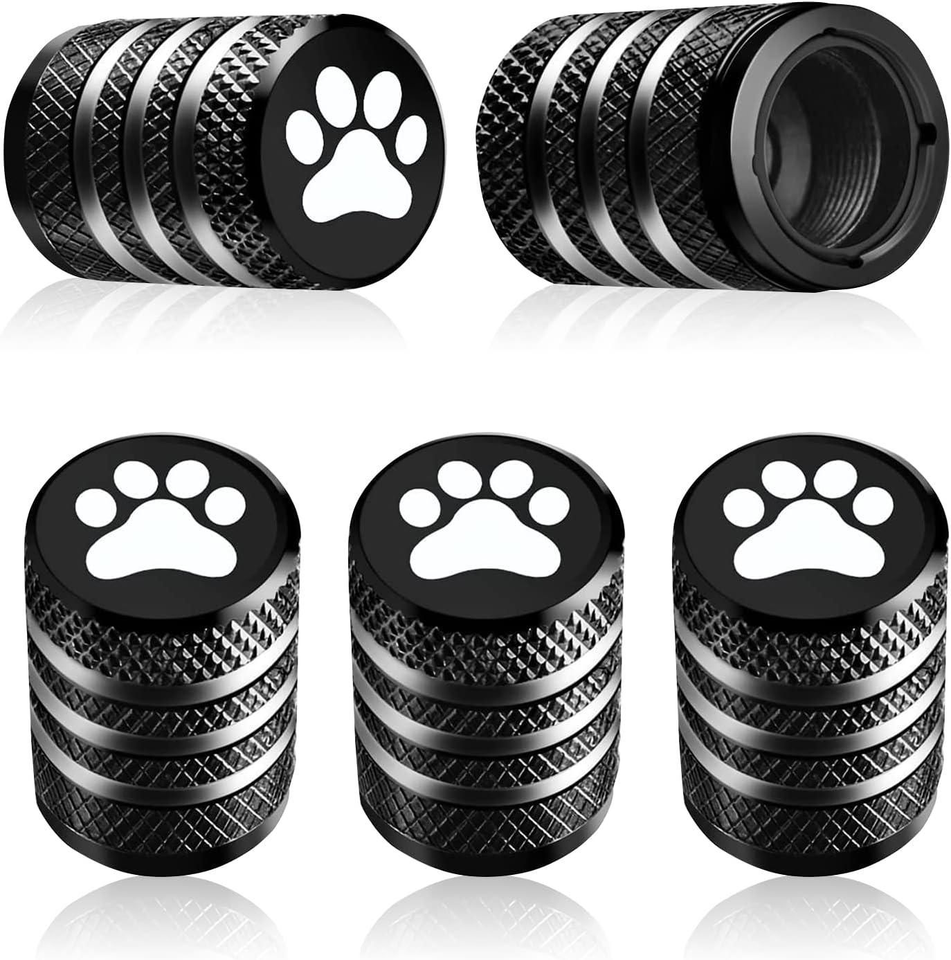 5 Pack Tire Covers, Black Aluminum Dog Paw Valve Caps, Universal for Cars, Trucks, SUVs, Motorcycles