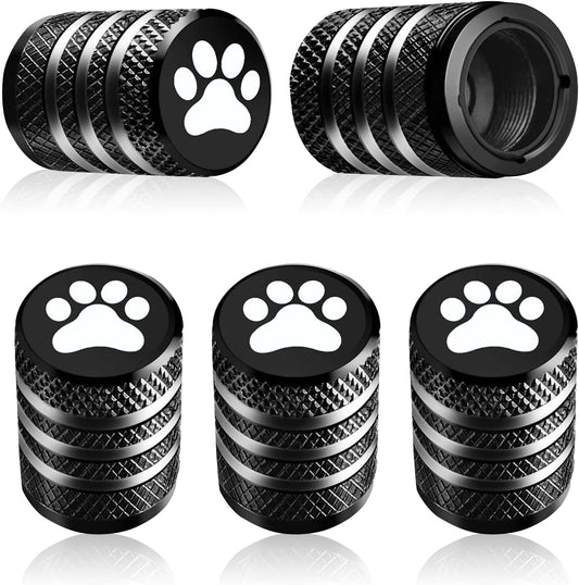 5 Pack Tire Covers, Black Aluminum Dog Paw Valve Caps, Universal for Cars, Trucks, SUVs, Motorcycles