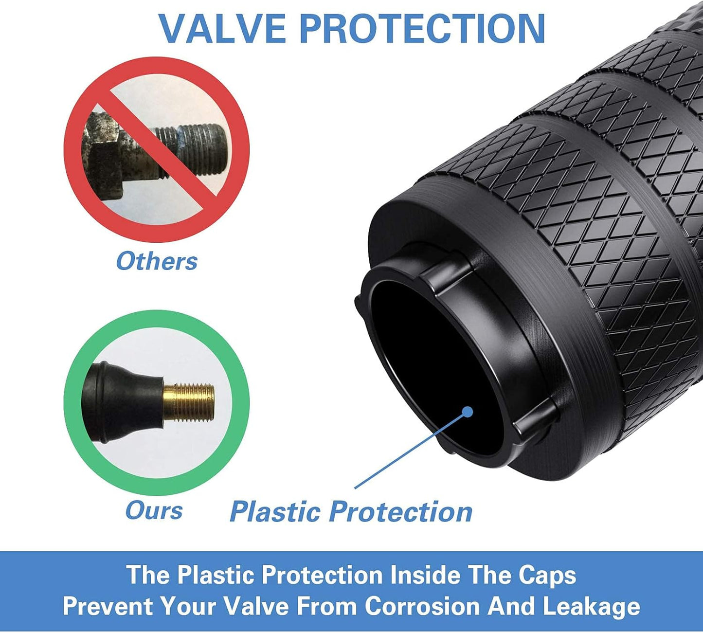 Tire Valve Caps, Black, 4 Pieces/Pack, Anodized Aluminum Tire Valve Cap Set, Corrosion Resistant, Universal Valve Caps for Cars, Trucks, Motorcycles, SUVs and Bicycles