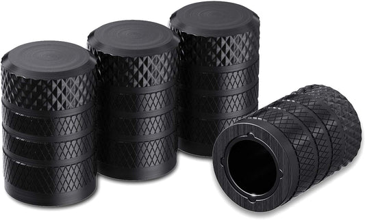 Tire Valve Caps, Black, 4 Pieces/Pack, Anodized Aluminum Tire Valve Cap Set, Corrosion Resistant, Universal Valve Caps for Cars, Trucks, Motorcycles, SUVs and Bicycles
