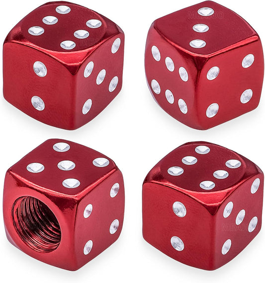 4 Pieces Dice Style Tire Valve Caps with O-Ring Rubber, Universal Aluminum Alloy Dust-Proof Tire Valve Caps for Cars, SUVs, Trucks, Bicycles, Motorcycles, Bikes (Red)