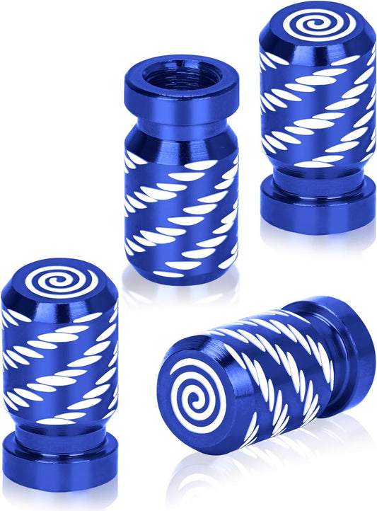 4-Piece Set of Tire Valve Caps, Universal Premium Bright Blue Aluminum Knurled Tire Valve, Corrosion Resistant and Leak-Proof Tire Valve Caps for Auto Parts