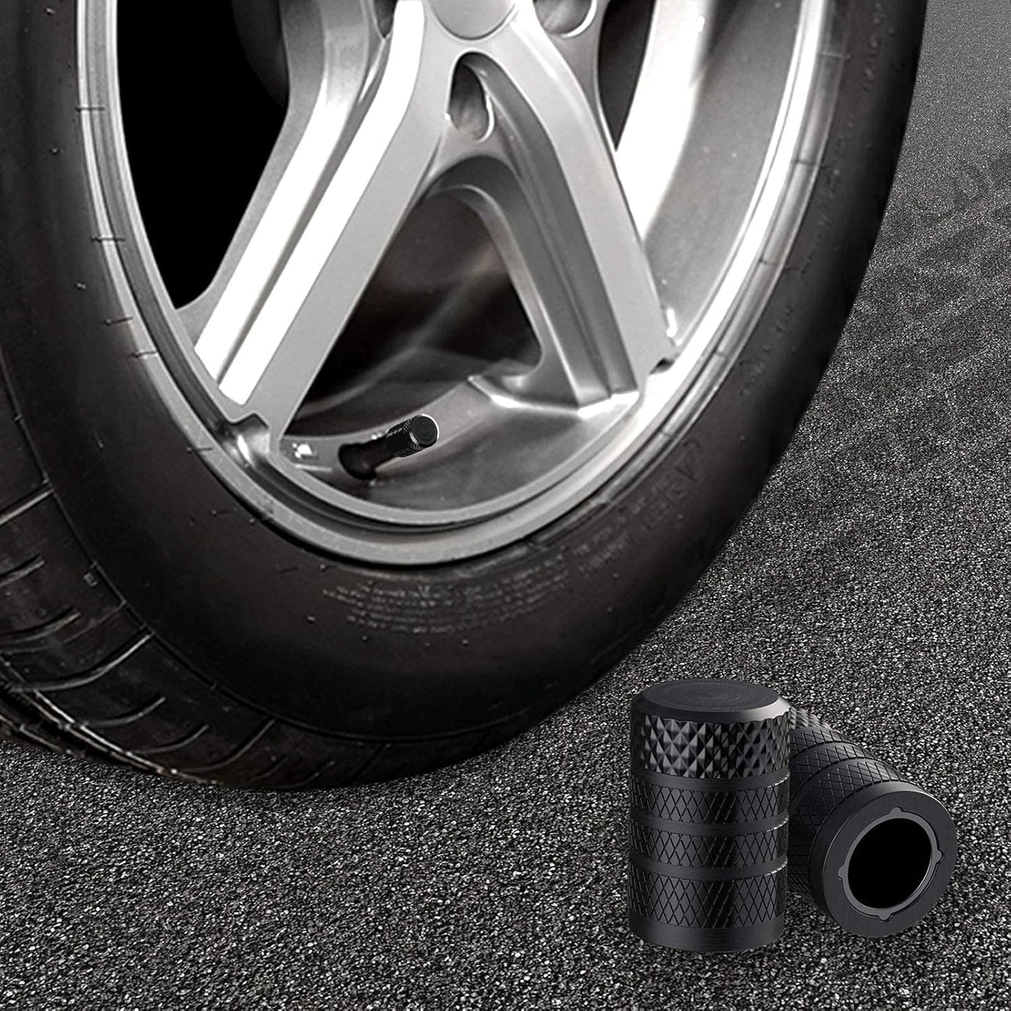 Tire Valve Caps, Black, 4 Pieces/Pack, Anodized Aluminum Tire Valve Cap Set, Corrosion Resistant, Universal Valve Caps for Cars, Trucks, Motorcycles, SUVs and Bicycles