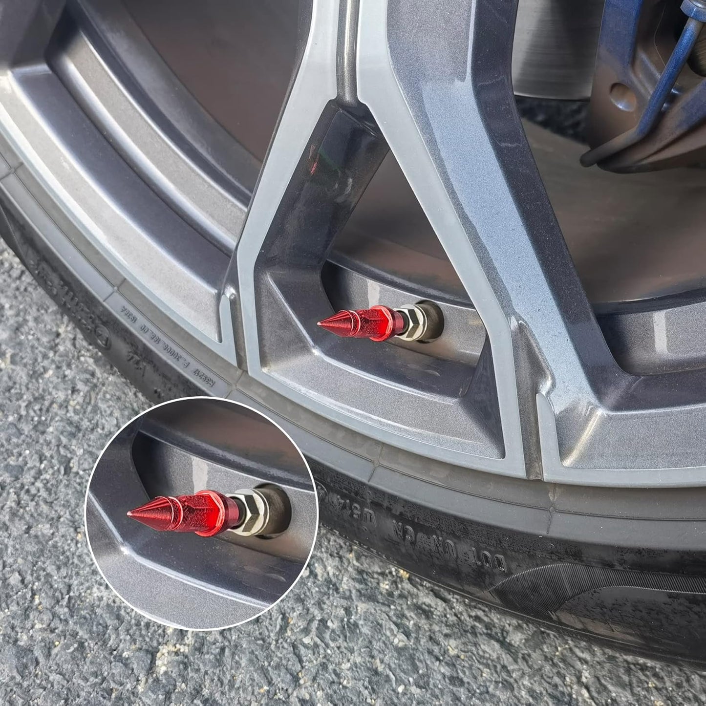 45mm Pointed Aluminum Valve Caps, 4 Pieces Dust-Proof Tire Wheel Valve Caps for Cars, SUVs, Trucks, Bicycles and Motorcycles (Red)